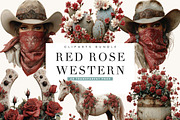 Watercolor Red Rose Western Clipart, a Person Illustration by BusyDaydesign (Thumbnail 1 of 9)