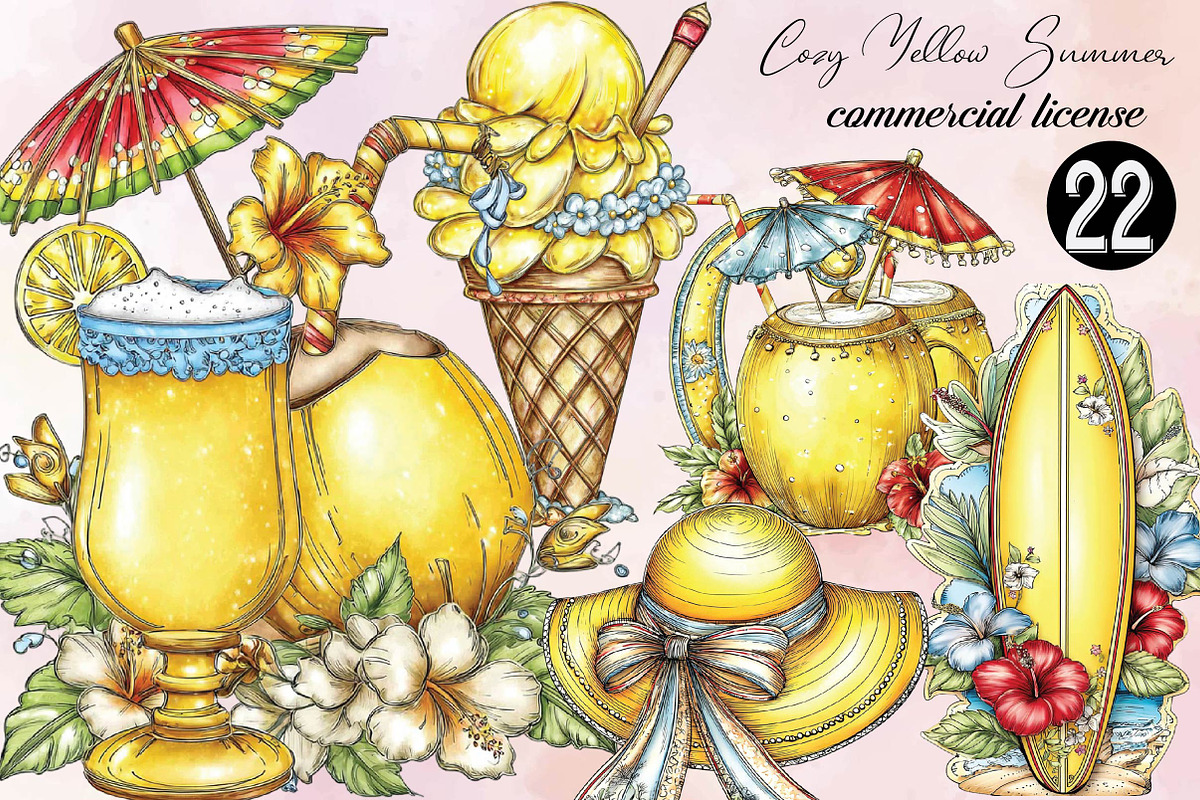 Watercolor Cozy Yellow Summer Clipar, an Empty State Illustration by SVGArt (Photo 1 of 9)