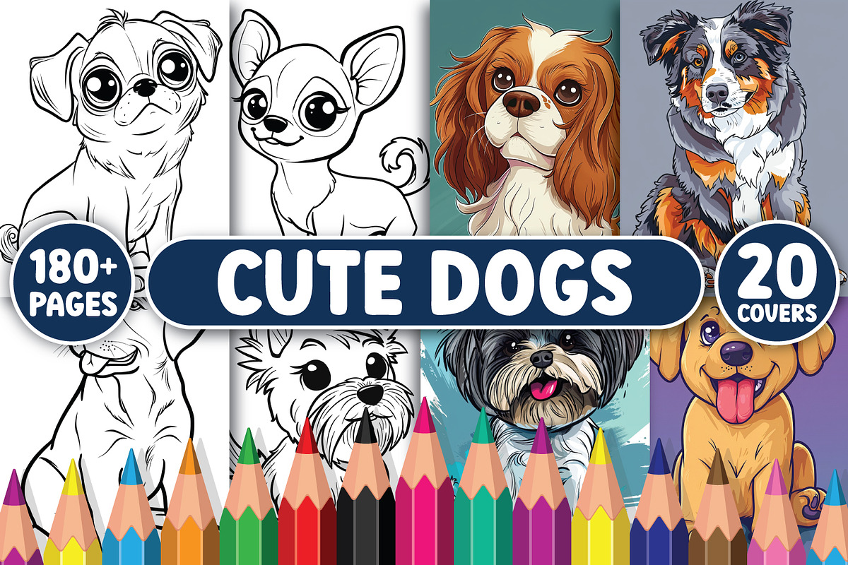 180 Cute Dogs Coloring Pages, an Illustration by BrightMart