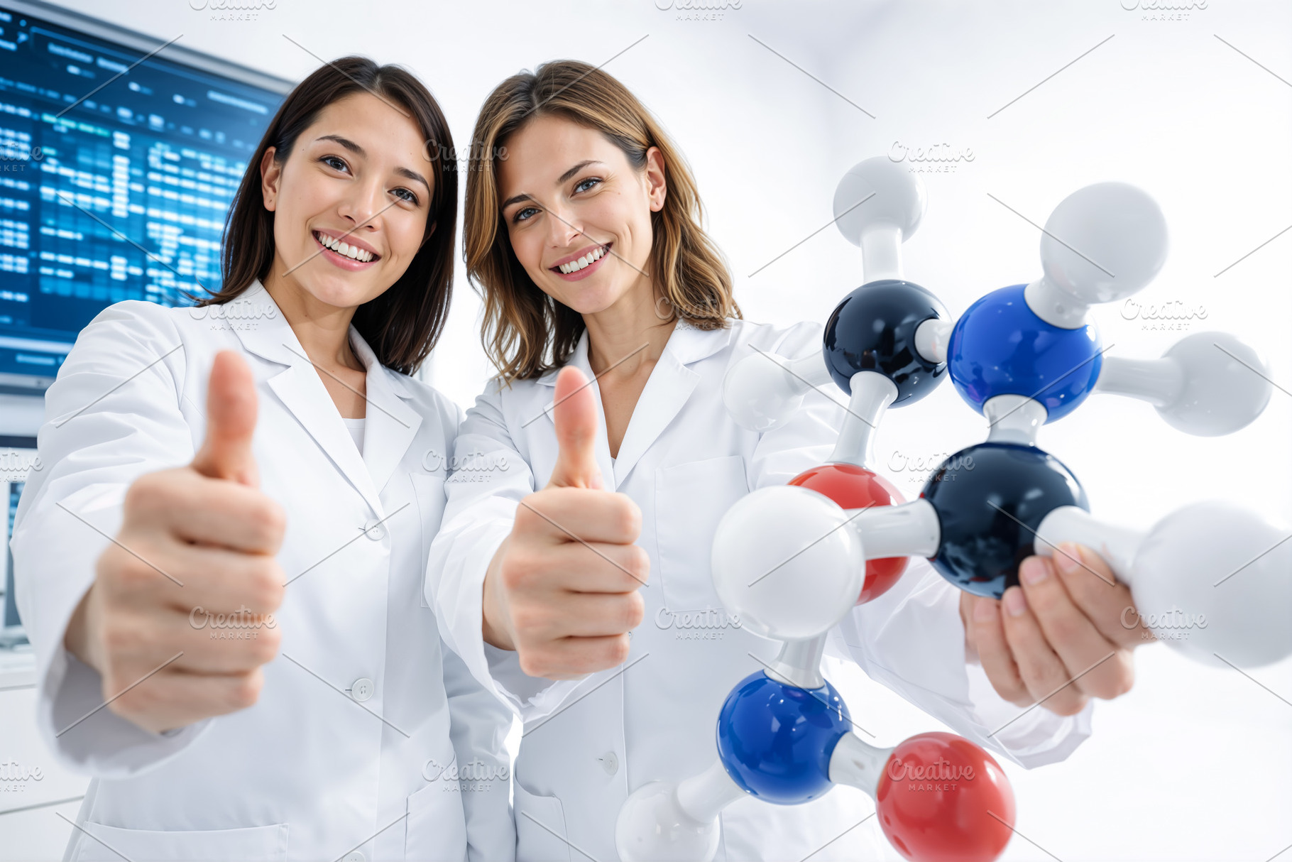 Scientists displaying a molecular mo, a Health & Medical Photo by angellodeco