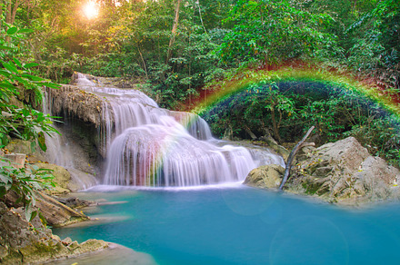 Wonderful waterfall with rainbows stock photo containing rainbow and waterfall, a Nature Photo by Casanowe-studio