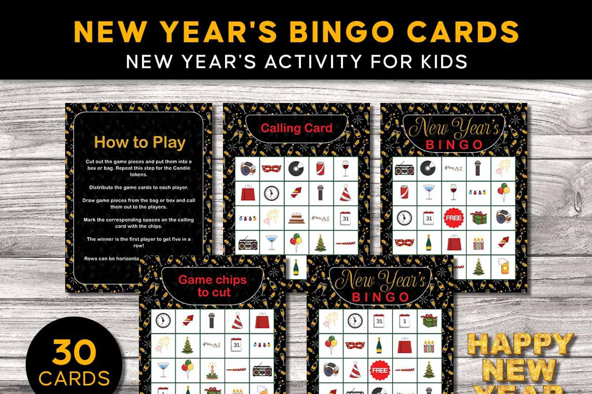 New Year's Bingo Printable Game, a Print Template by Graphicsnext (Photo 1 of 4)