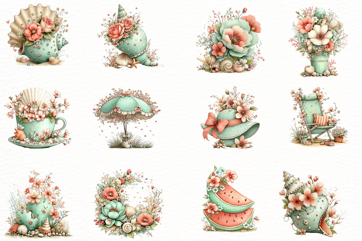 Whimsical summer floral Clipart, an Illustration by Designworld (Photo 2 of 8)