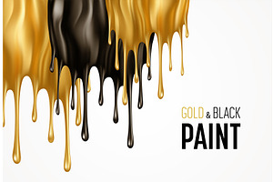 Realistic gold and black paint drips