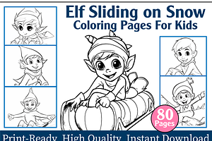 Elf Sliding on Snow Coloring Pages, an Animal Illustration by maggiesar