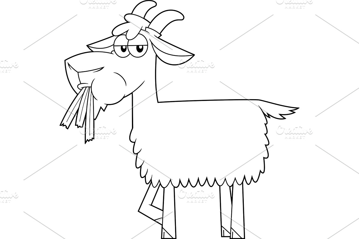 Outlined Funny Goat Character, an Illustration by HitToon