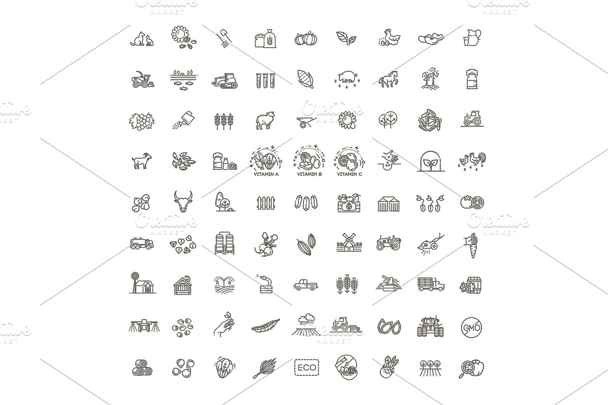 Set of Agriculture and Farming icons, an Outline Icon by Tettygreen (Photo 2 of 2)