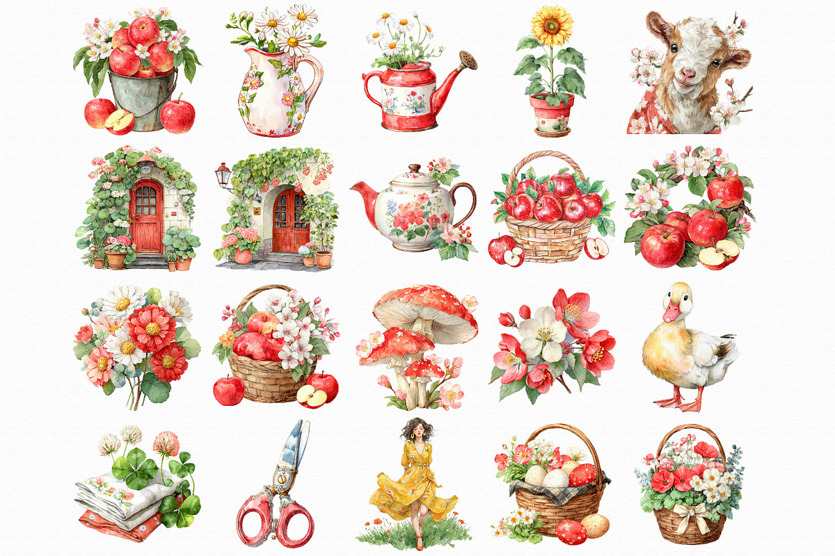 Watercolor Farm Clipart Set, an Illustration by Libby Wishes (Photo 2 of 7)