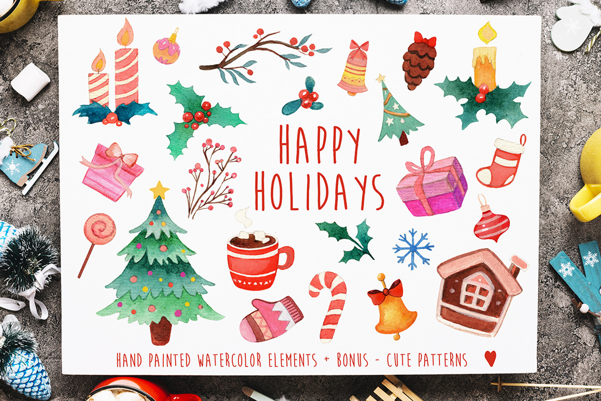 Happy christmas watercolor pack, an Object Graphic by MiraBell (Photo 1 of 10)