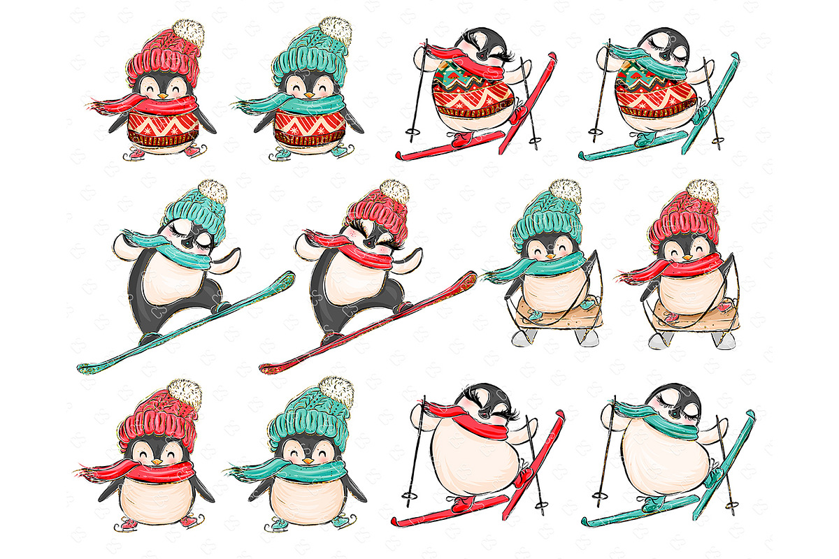 Winter Clipart, Cute Penguins, an Illustration by Collart Studio (Photo 2 of 10)