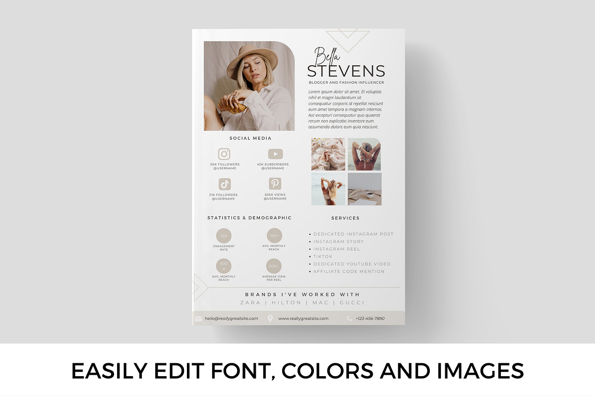 1 Page Media Kit Template - Beige, a Presentation Template by CoCreatorDesigns (Photo 3 of 7)