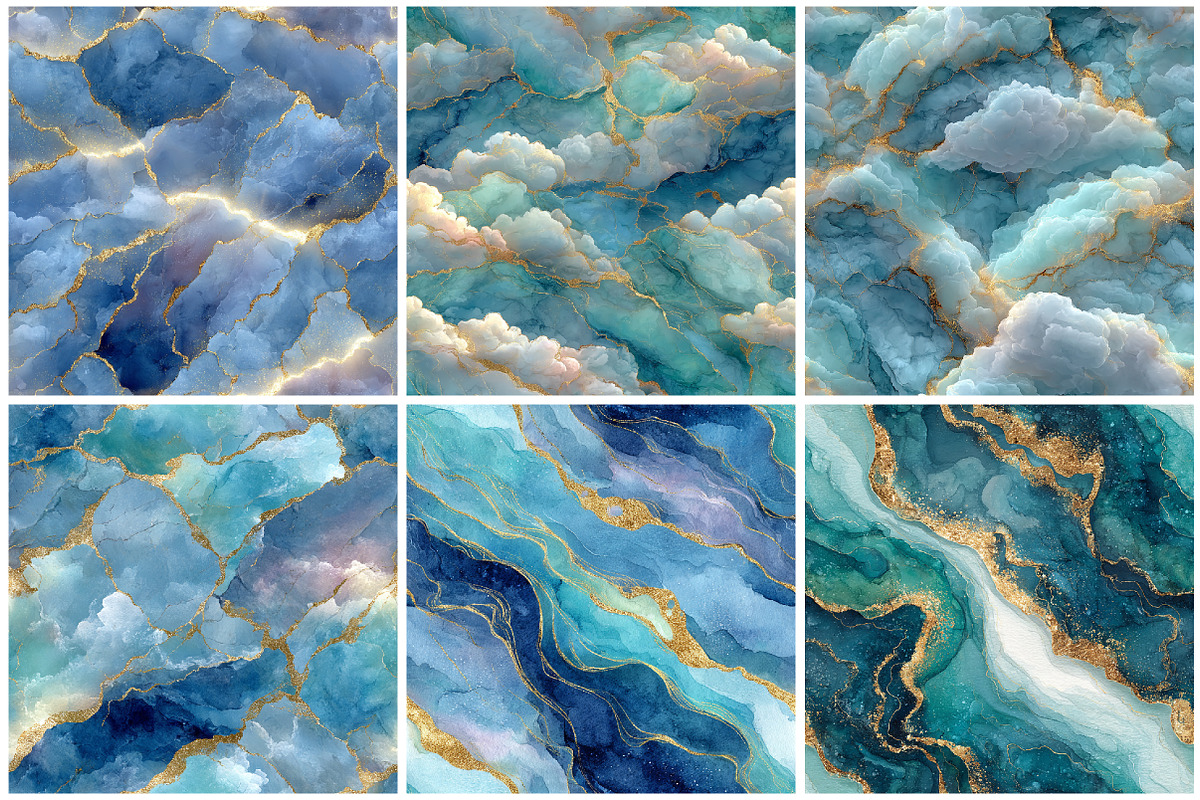Sky Blue Gold Marble Digital Papers, a Texture Graphic by CitraGraphics (Photo 2 of 6)