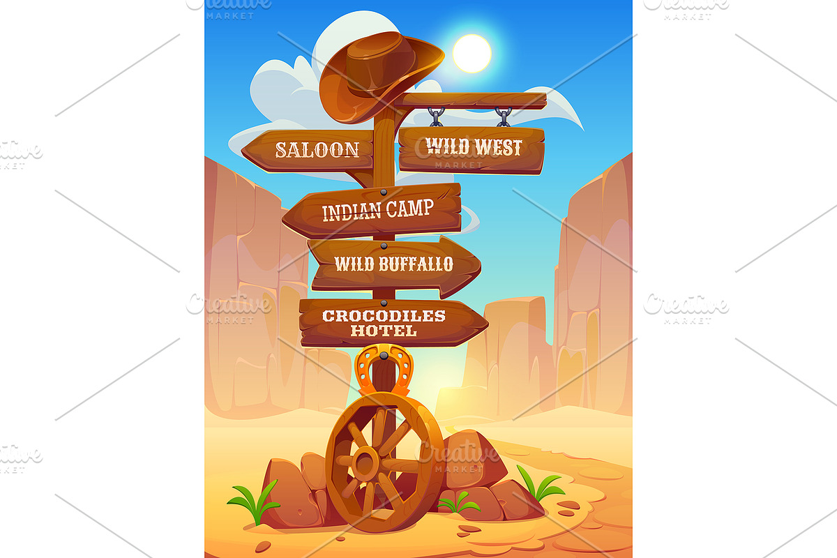 Wild West wooden sign board, an Object Illustration by Vector Tradition (Photo 1 of 3)