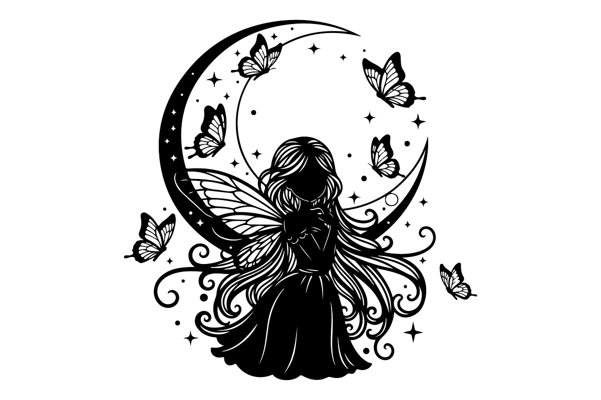 Fairy Moon Butterfly Silhouette, an Object Illustration by Gaye Art (Photo 29 of 31)