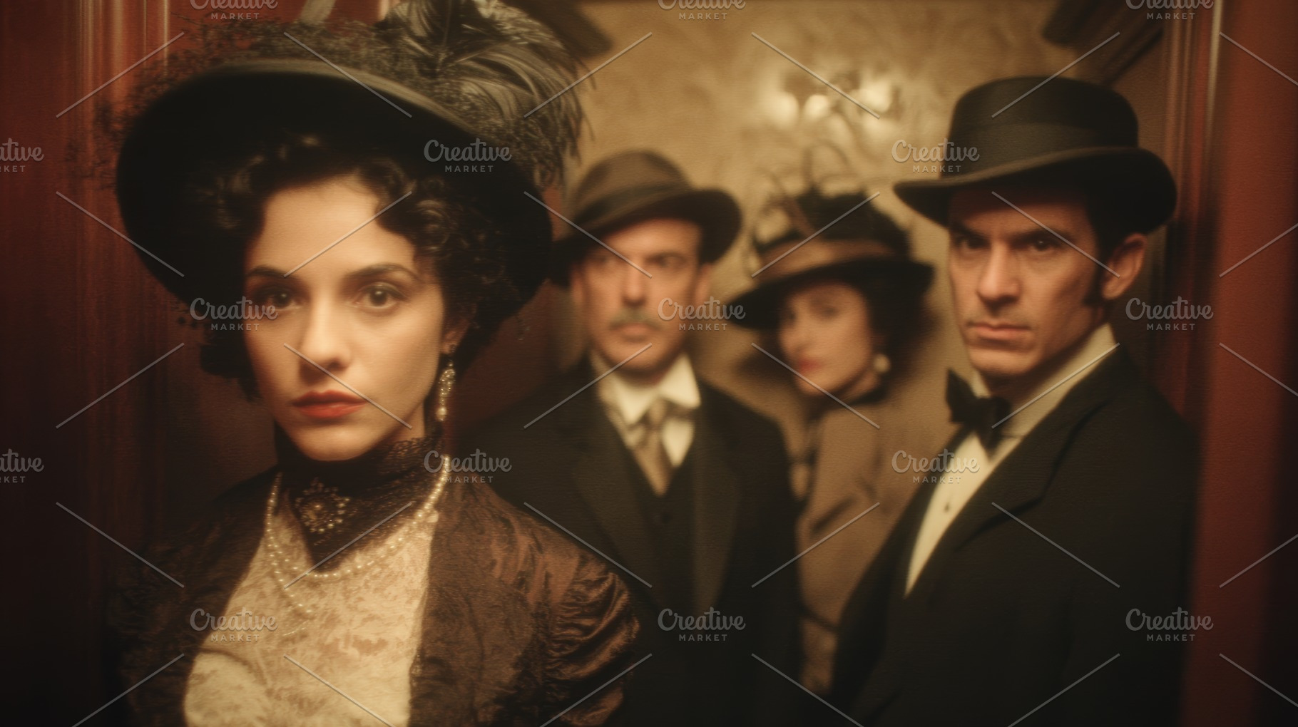 Victorian-era group portrait with a mysterious and intriguing atmosphere, a Photo by AS photostudio