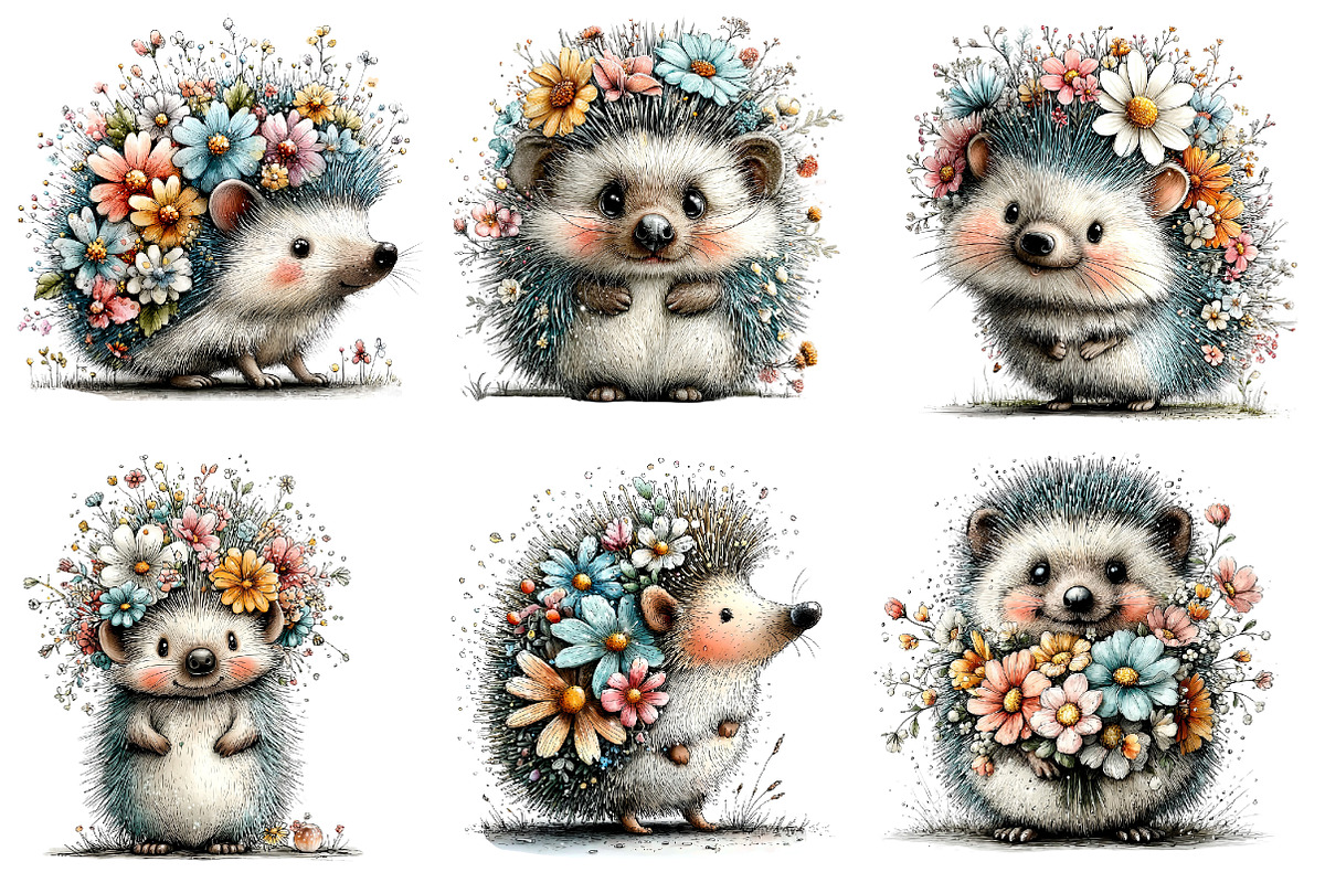 Whimsical Spring Hedgehog Clipart, an Illustration by Dream Creation (Photo 2 of 7)
