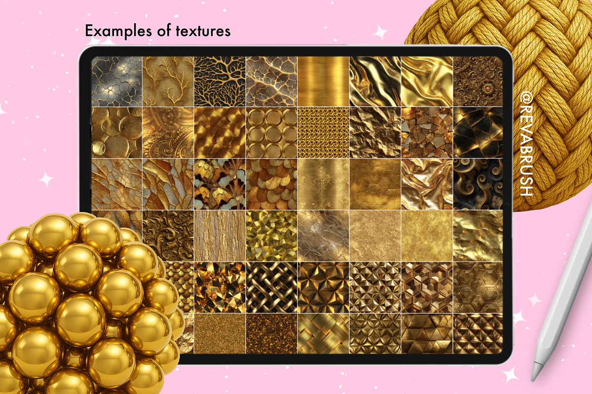 245 Procreate Gold texture brushes, a Brush Add-On by Revabrush (Photo 8 of 8)