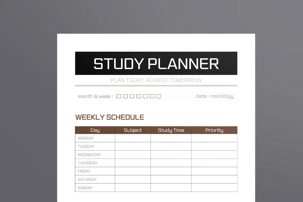Printable Study Planner Journal, a Stationery Template by MightyDesign (Photo 2 of 8)