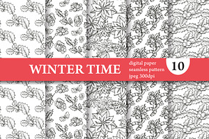 10 Winter Seamless Patterns Set