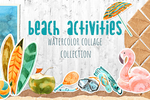 Beach Activities Collage Watercolor