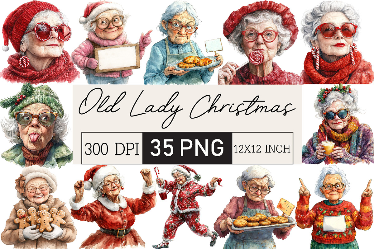 Funny Old Lady Christmas Sublimation, an Illustration by Black Bird Studio (Photo 1 of 4)