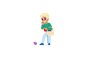 Blond boy finding easter eggs and, an Illustration by pikepicture
