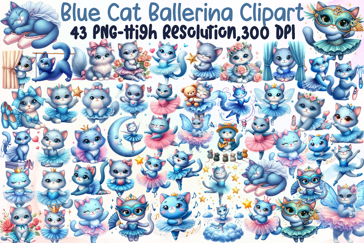 Blue Cat Ballerina Clipart, an Illustration by Sublimation Artist (Photo 1 of 6)