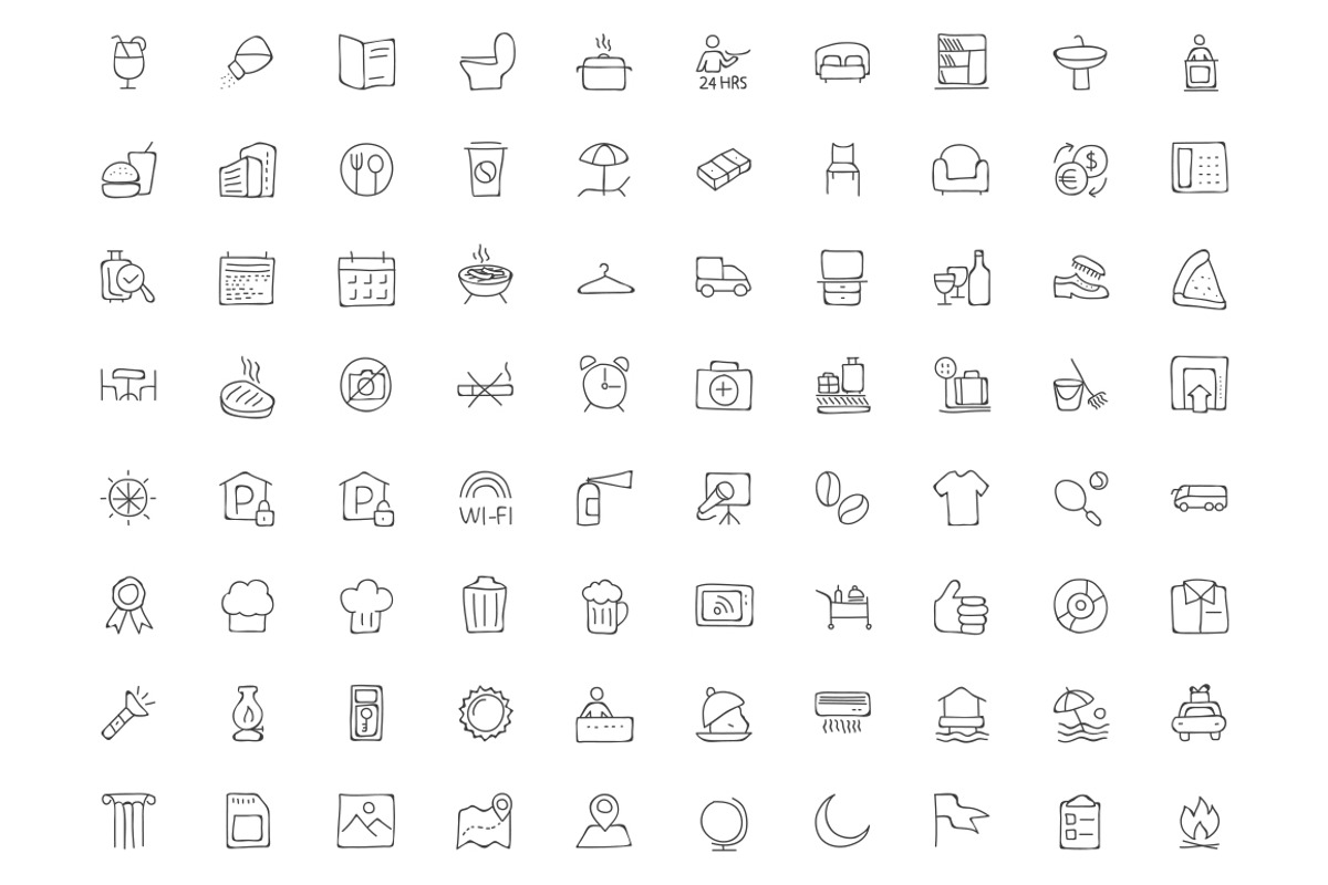 250 Hotel and Restaurant Doodle Icon, an Outline Icon by Creative Stall (Photo 4 of 4)