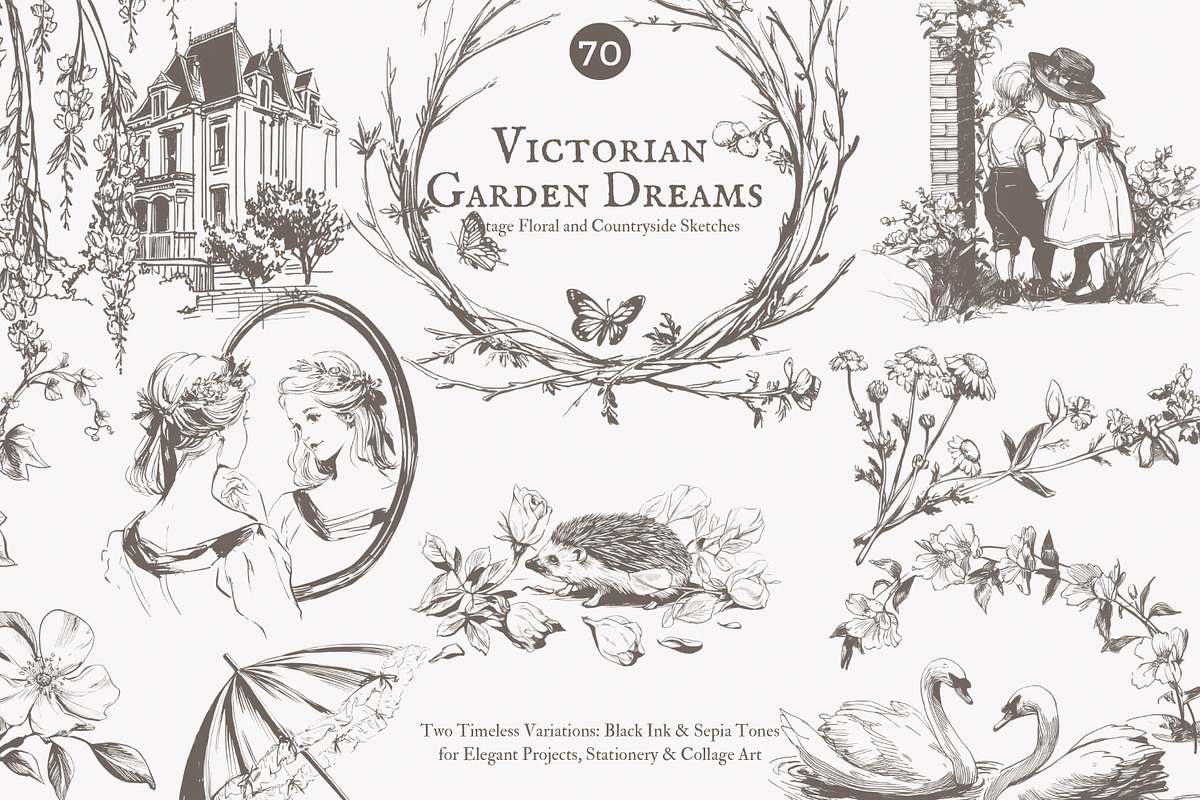 vintage clipart victorian sketch set, a Decorative Illustration by Patishop Art (Photo 1 of 10)