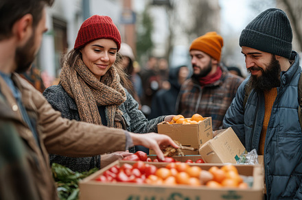Outdoor market scene featuring peopl, a Background Photo by Pixeness