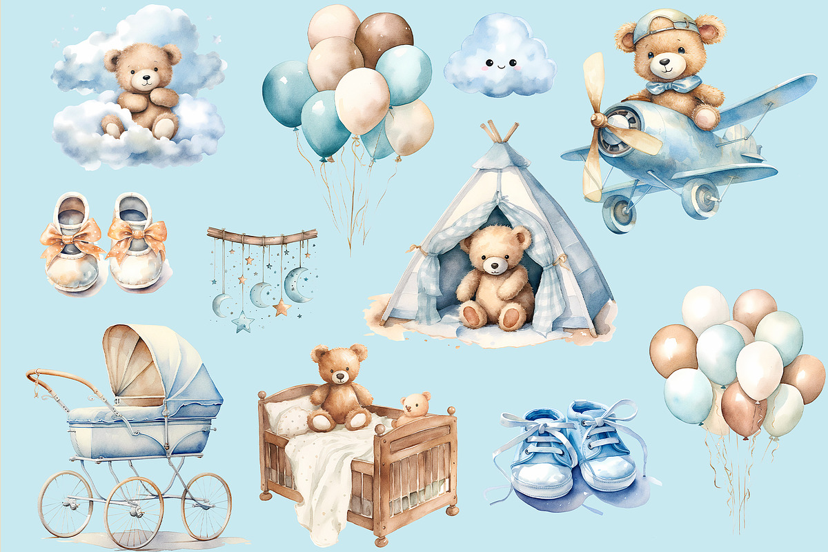 Cute Teddy Bear Baby Shower Clipart, a Decorative Illustration by Primrose Blume (Photo 4 of 5)