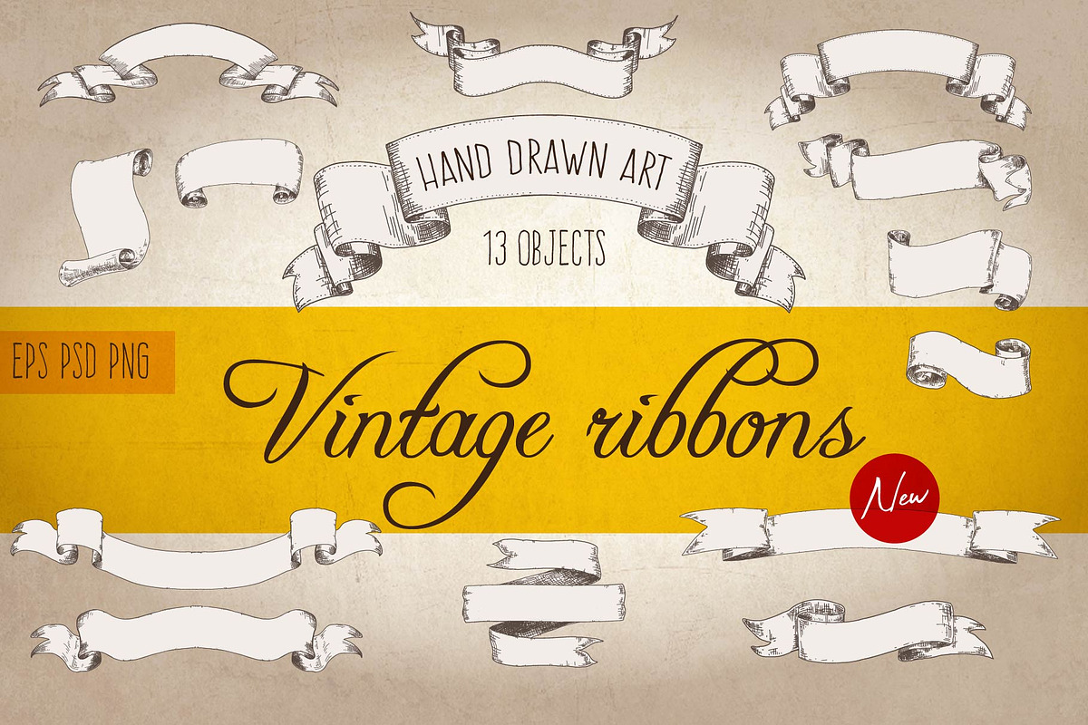 Vintage ribbons in engraving style, an Object Graphic by Alena Kaz (Photo 1 of 4)