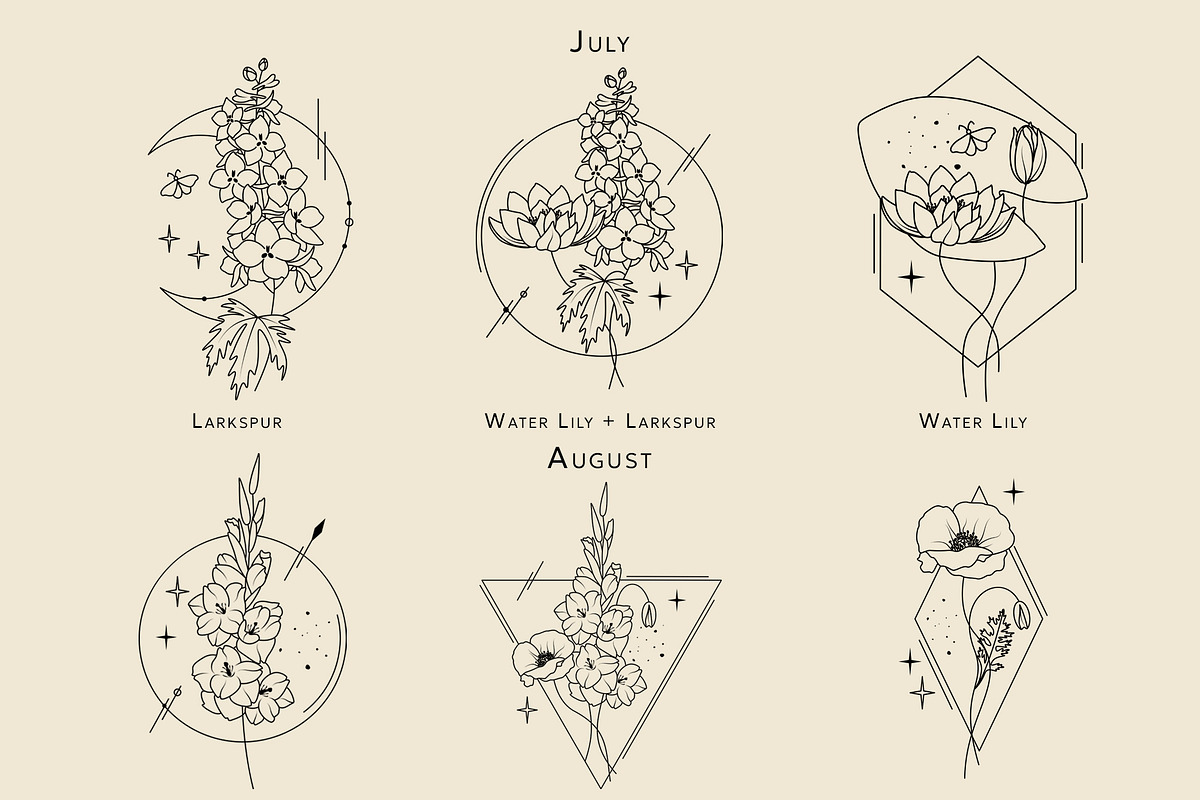 Birth Month Flower Line Bouquets, a Decorative Illustration by WatercolorWind (Photo 3 of 7)