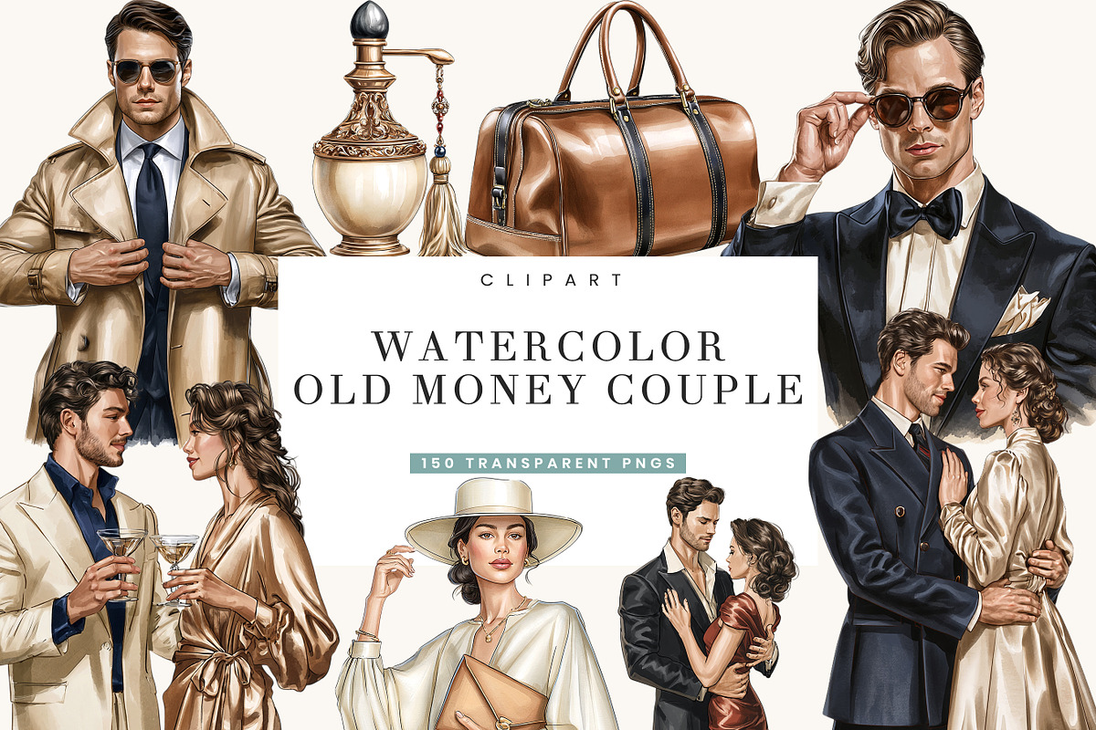Watercolor Old Money Couple Clipart, a Person Illustration by BusyDaydesign (Photo 1 of 9)