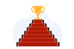 Golden Trophy on Red Carpeted Stairs, a Finance Illustration by Flashvector