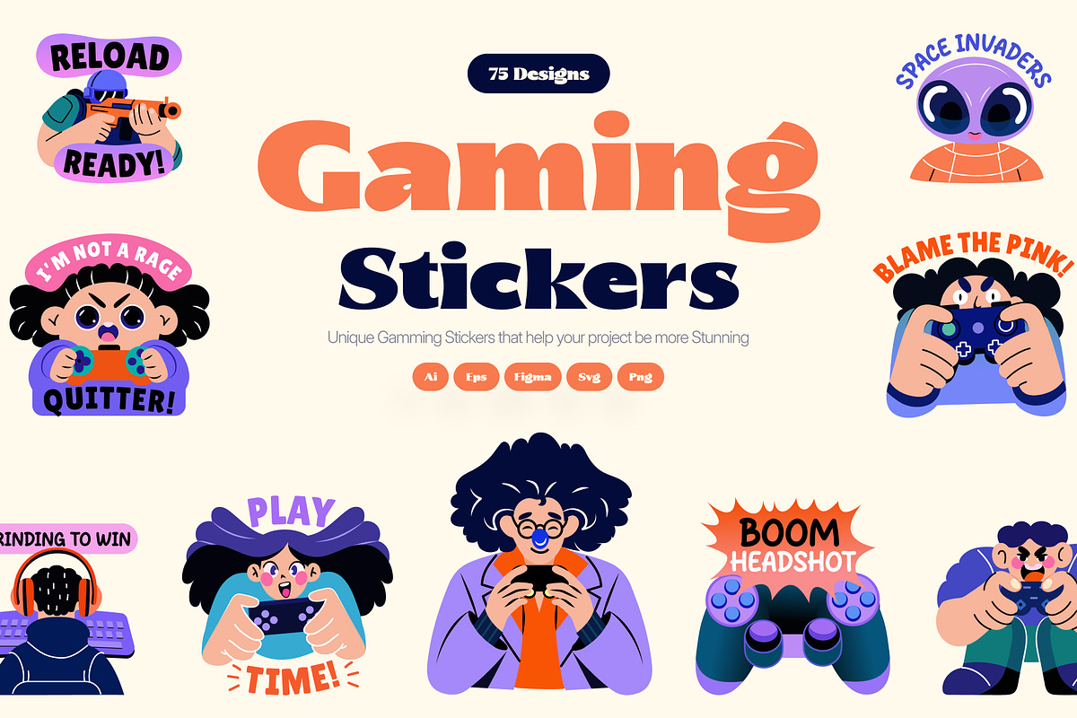 Gaming Stickers Set, an Emoji Icon by Brickclay (Photo 1 of 8)