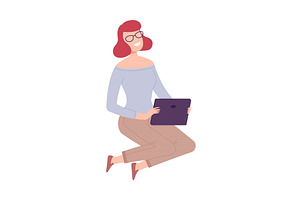 Smiling Woman with Tablet, Girl, a Person Illustration by TopVectors