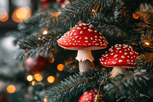 Festive Christmas tree adorned with, a Photo by Tanuart