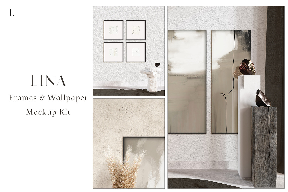 Lina Frames & Wallpaper Mockup Kit, a Print Template by LINII (Photo 1 of 7)