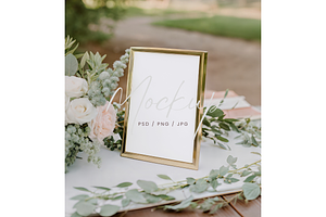 Gold Frame Table Sign Mockup, a Product Mockup by TatiMockup
