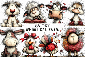 Whimsical Farm Animals Clipart, an Illustration by Libby Wishes