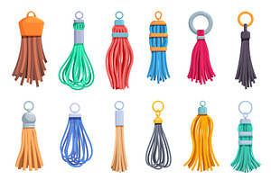 Leather tassels set. Fringe keyring, an Object Illustration by Valerie Bodnar