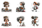 Student Girls Watercolor Clipart, a Seasonal Illustration by CreationArt (Thumbnail 3 of 5)