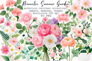 Romantic Summer Garden Watercolor Fl, an Illustration by Sublimation Artist