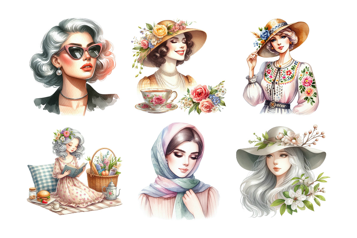 Silver Spring Vintage Woman Clipart, an Illustration by Daily.Designs (Photo 3 of 4)