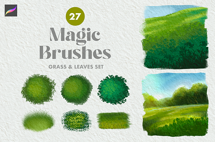 Procreate Brushes - Grass & Leaves, a Brush Add-On by Moon House Shop