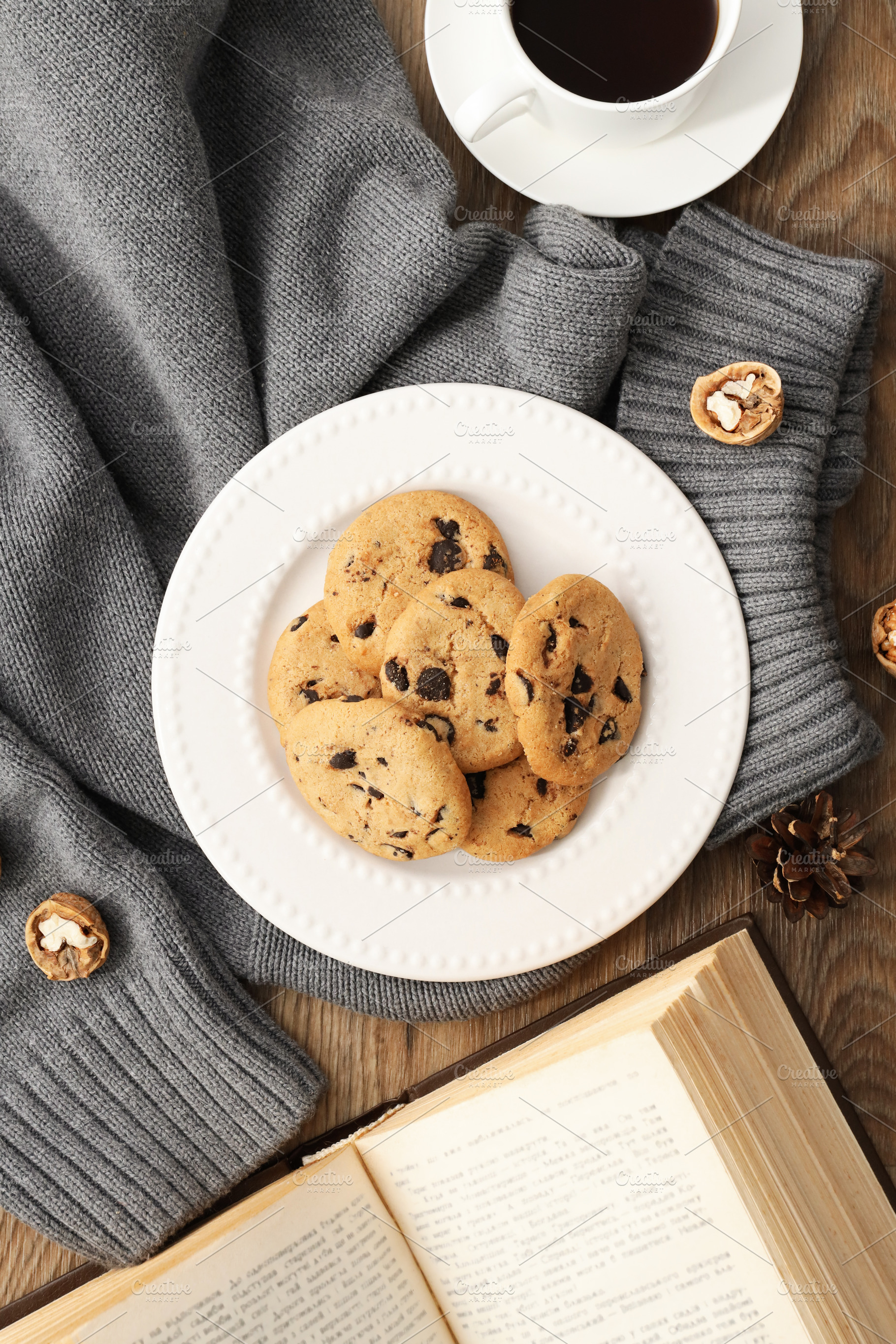 Concept of Hygge, warm and cozy composition, top view, a Beauty & Fashion Photo by AtlasStudio PRO