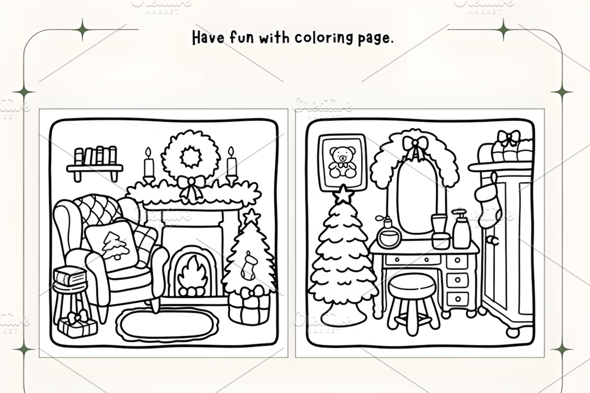 Xmas Corner Coloring Pages, a Seasonal Illustration by Coco Bloom (Photo 3 of 5)