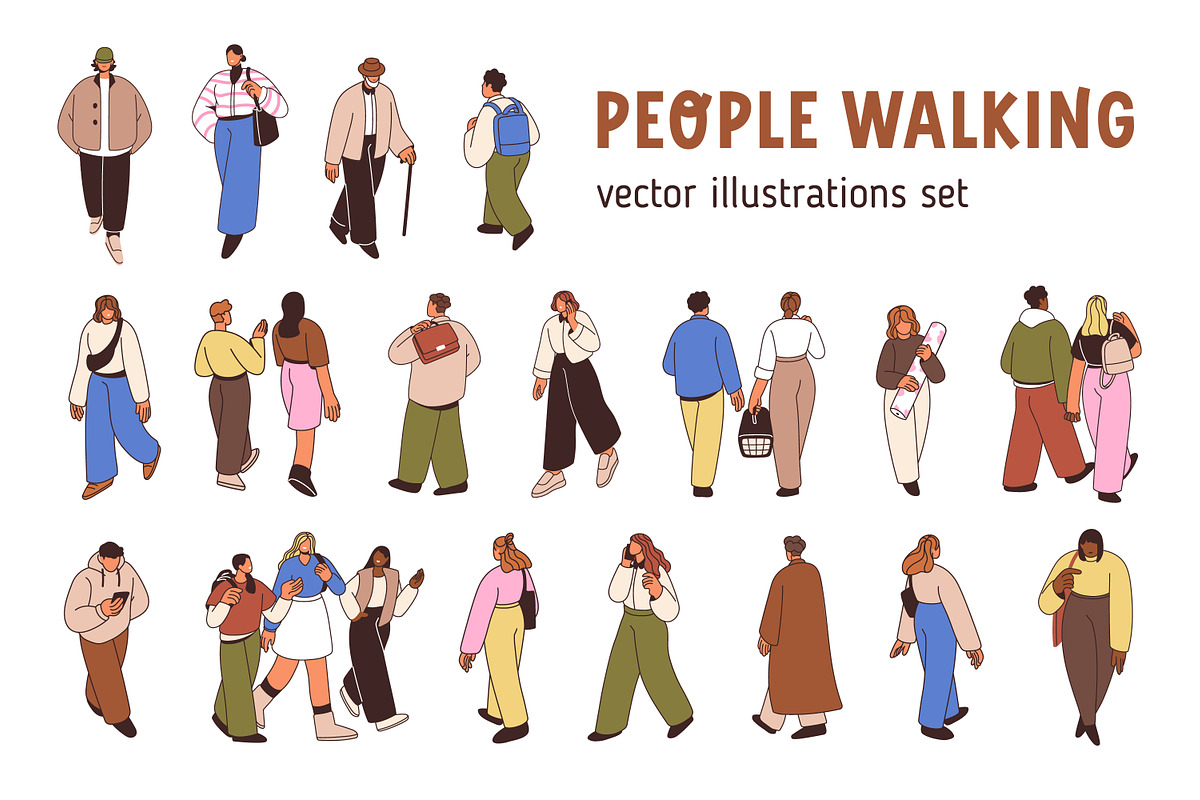 People citizens walk on street set, a Person Illustration by Good Studio (Photo 1 of 10)