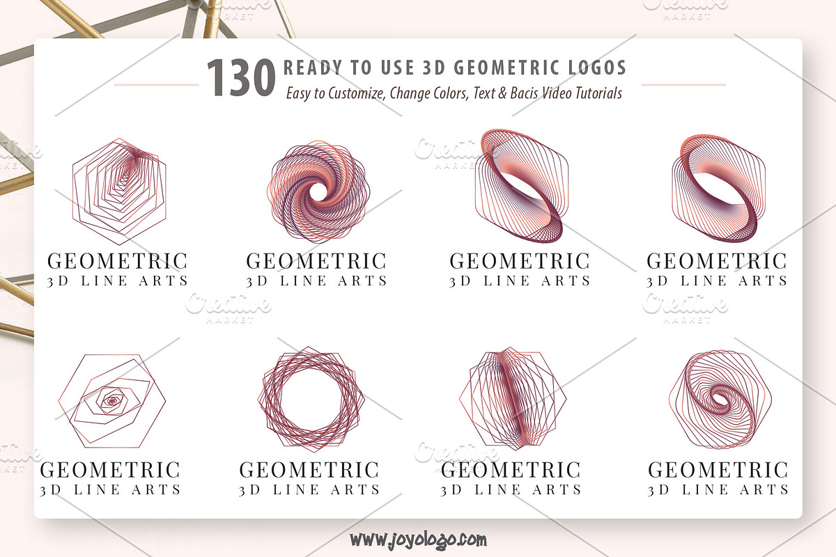 Geometric Logo Generator 3D Line Art, a Branding & Logo Template by joyologo (Photo 10 of 24)